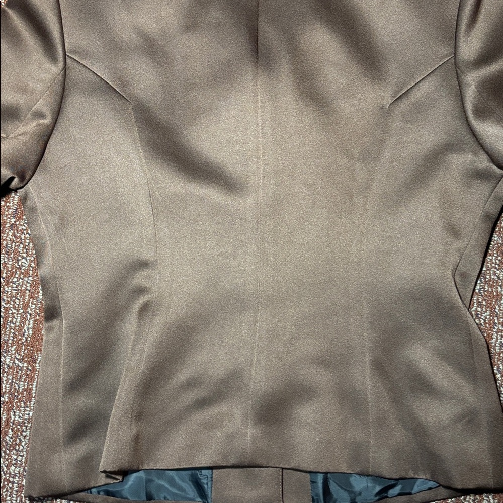 Chocolate Brown Satin Blazer fitted women’s blazer shiny button front structured - Picture 7 of 15